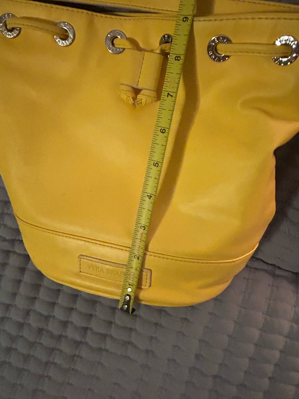 Vera Bradley Yellow Leather Drawstring Crossbody Bucket Bag - Picture 7 of 7
